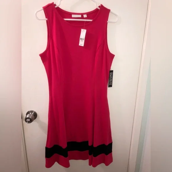 NWT New York & Co Size M Pink and Black Sleeveless A-Line Dress - Picture 1 of 5